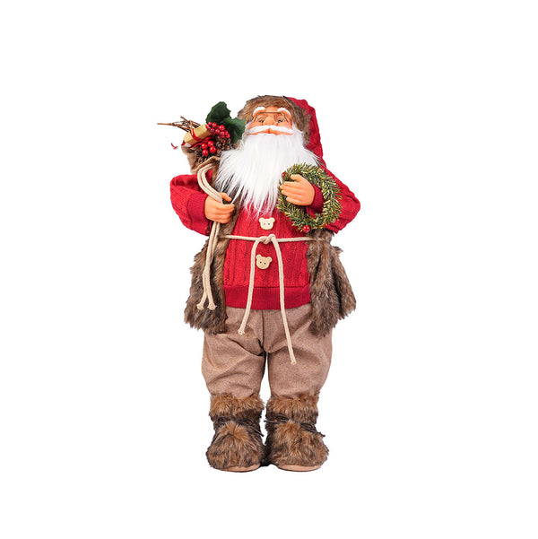 Red and Beige Santa with wreath and gifts - 60 cm