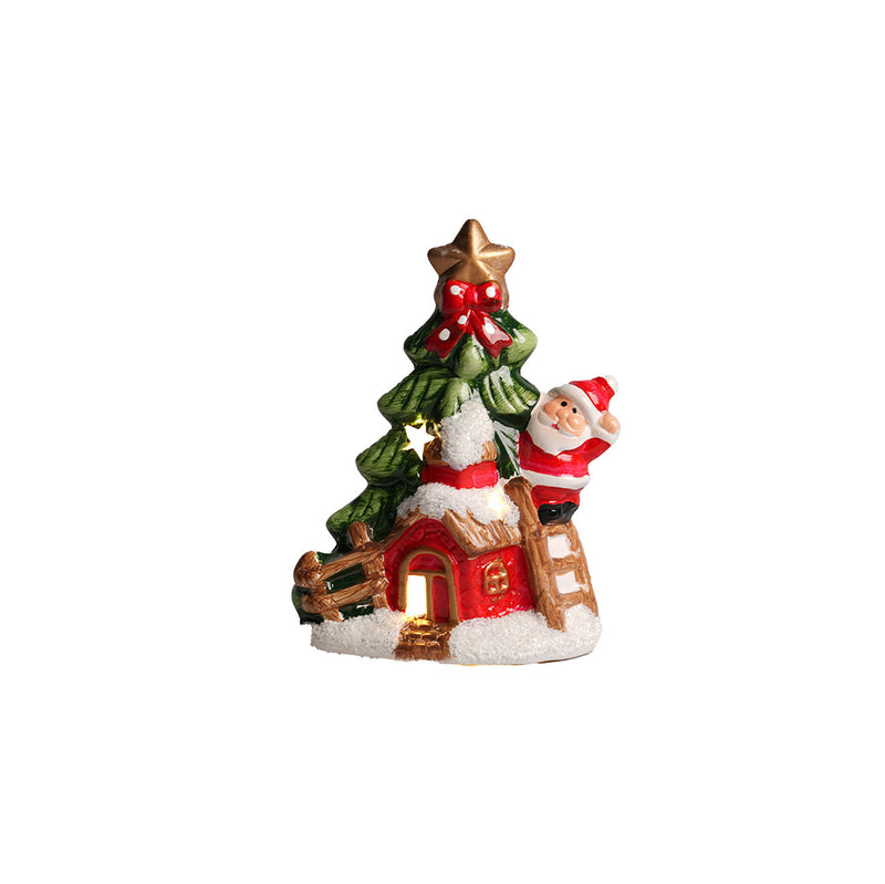 Lit Santa With Christmas Tree - 15 cm