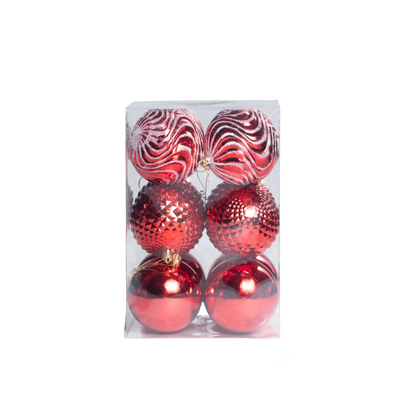Set of 6 Multi Style Christmas Baubles - 8cm