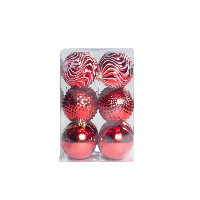 Set of 6 Multi Style Christmas Baubles - 8cm