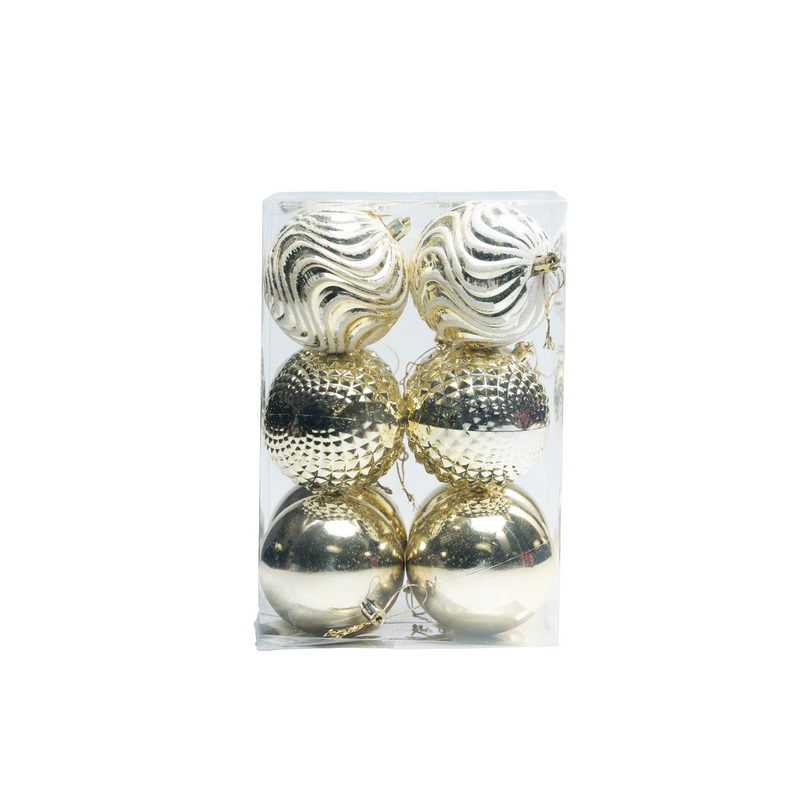 Set of 6 Multi Style Christmas Baubles - 8cm