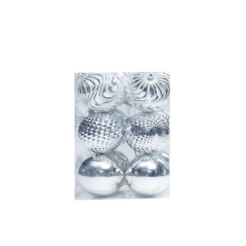 Set of 6 Multi Style Christmas Baubles - 8cm