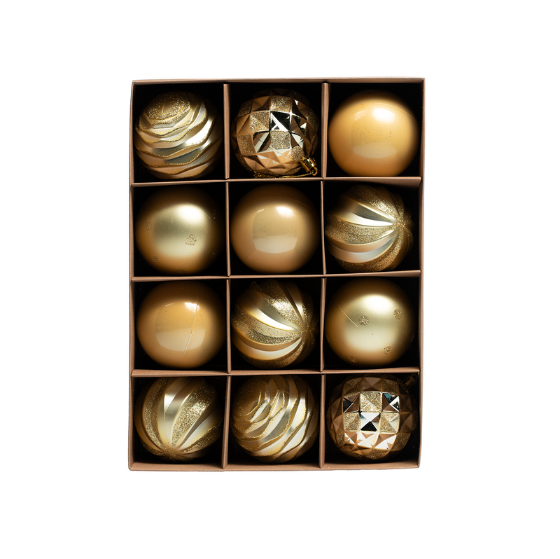 Set of 12 Festive & Shimmery Christmas Baubles
