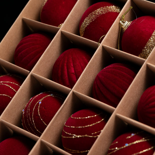 Set of 16 Red & Silver Patterned Christmas Baubles - 6cm