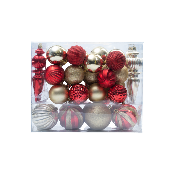 Set of 36 Multi Coloured Baubles & Ornaments