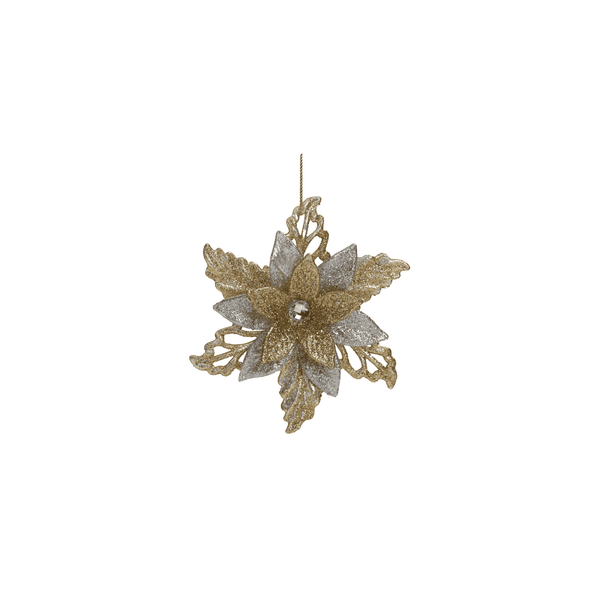 Golden Glitter Poinsettia Christmas Hanging Ornament