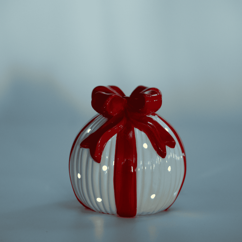 Lit Decorative Christmas White & Red Bauble Table Top