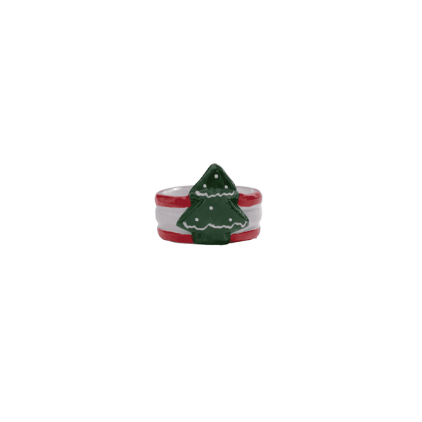 Single Cute Christmas White Candle Holder with Red Detailing