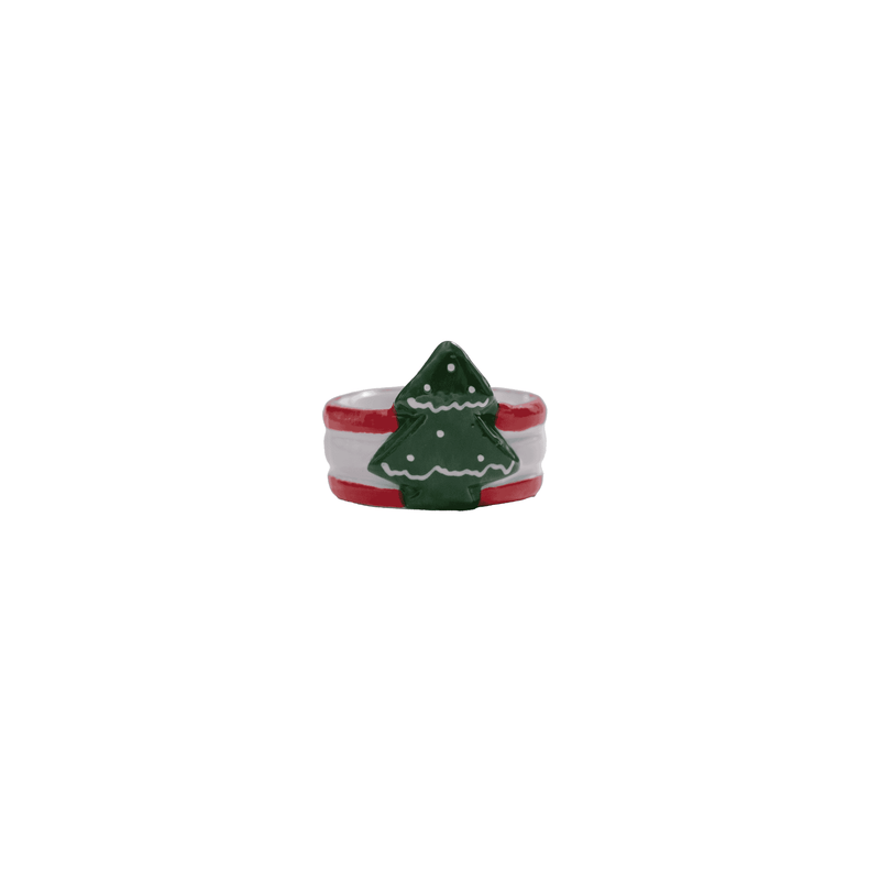 Single Cute Christmas White Candle Holder with Red Detailing