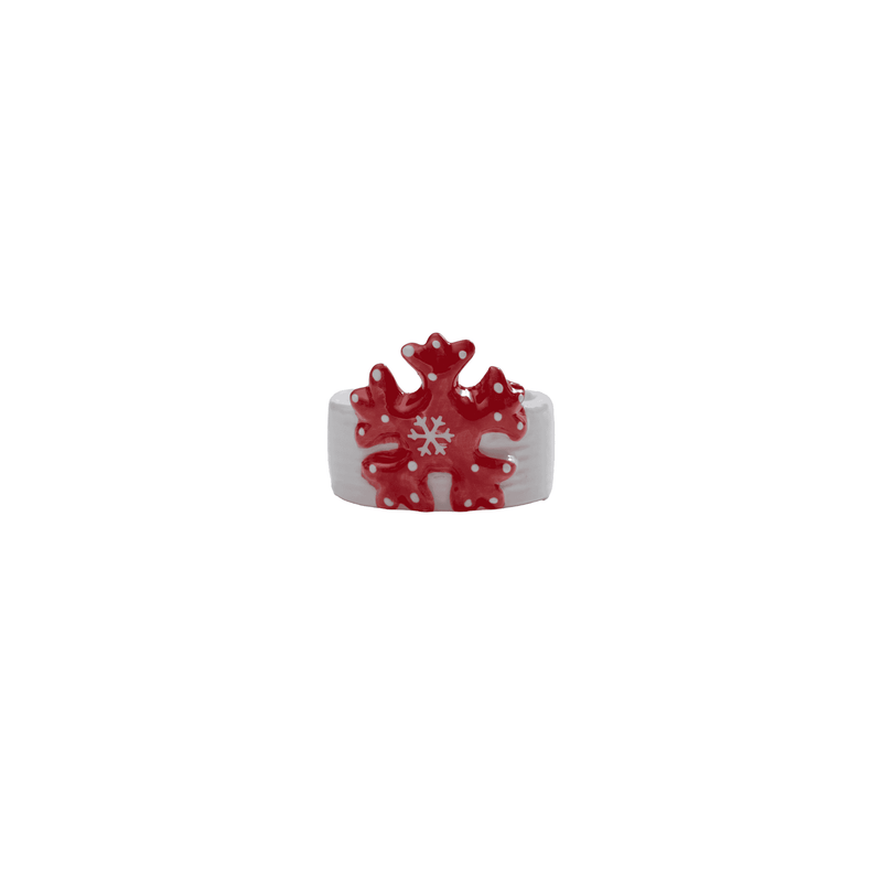 Single Cute Christmas White Candle Holder with Red Detailing
