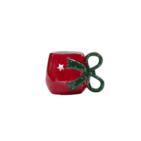 Fancy Red Christmas Mugs with a Green Handle