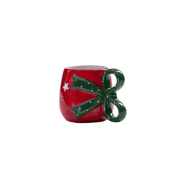 Fancy Red Christmas Mugs with a Green Handle