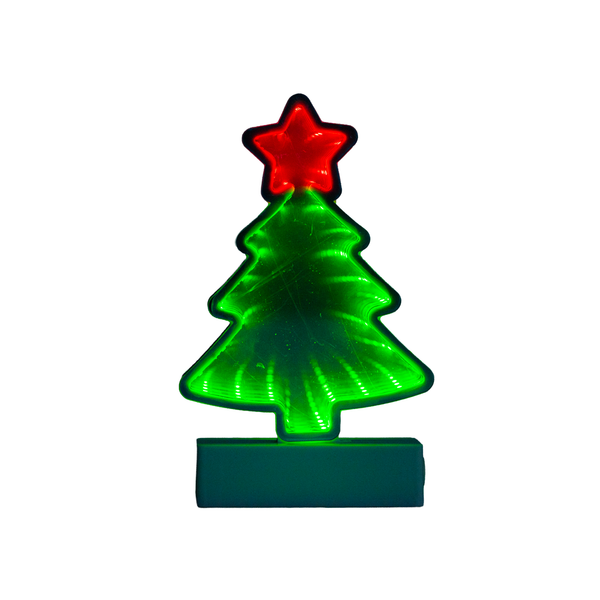 Lit Green Christmas Tree with a Red Star Table Top