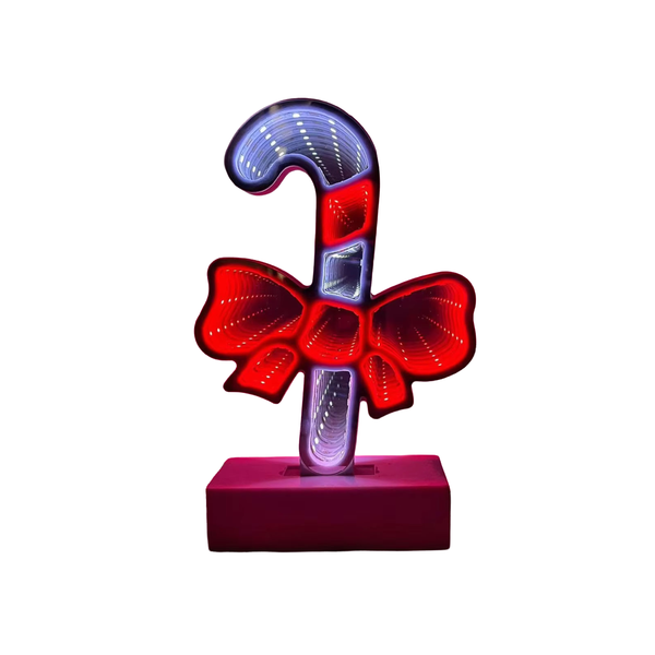 Lit Red Candy Cane with a Bow Christmas Table Top
