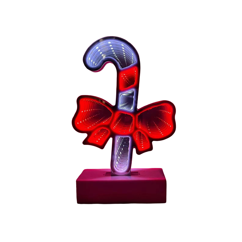 Lit Red Candy Cane with a Bow Christmas Table Top
