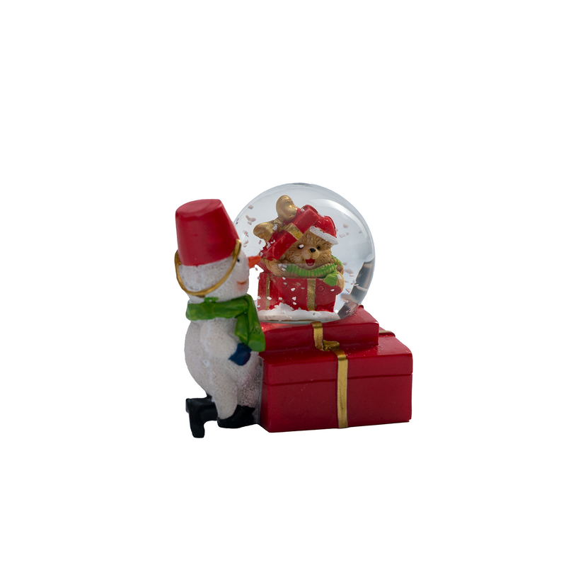 Fancy Snowman with a Gift Box Christmas Snowglobe Table Top