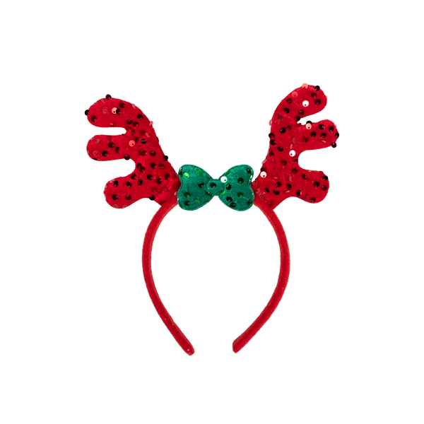 Red & Green Reindeer Themed Christmas Headband with a Bow