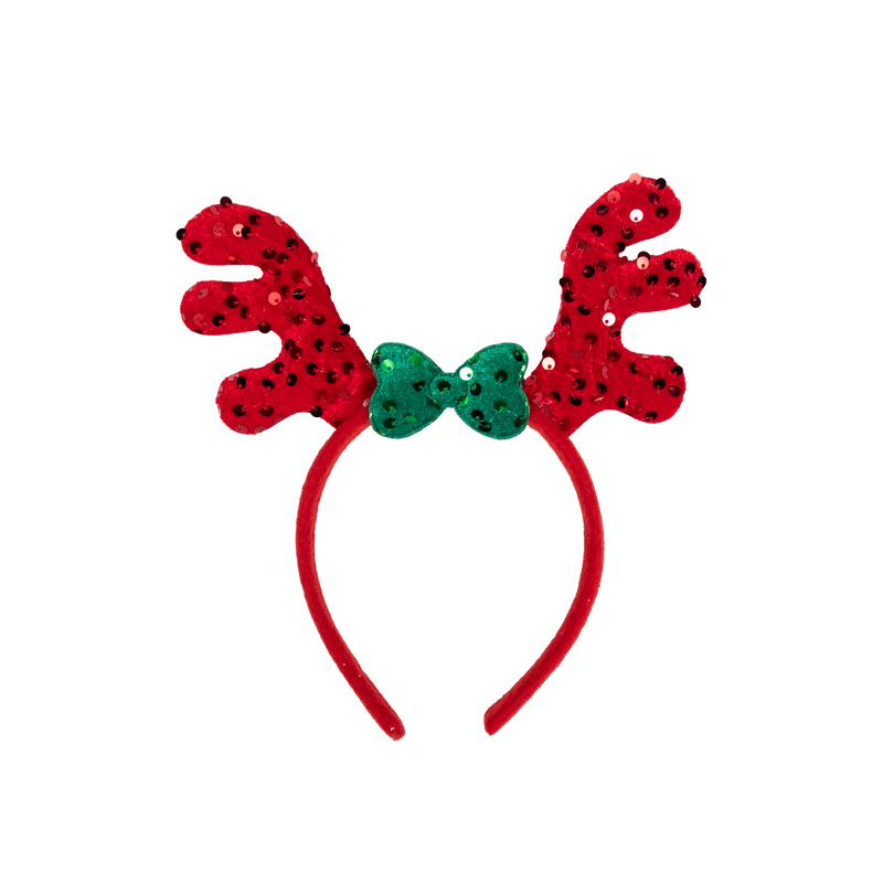 Red & Green Reindeer Themed Christmas Headband with a Bow