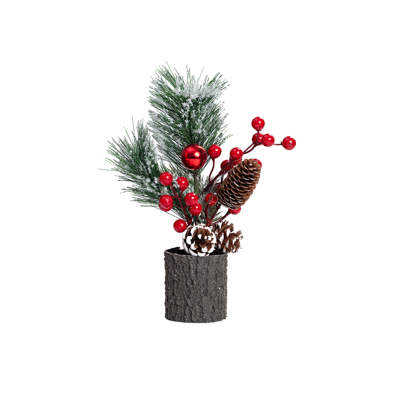Fancy Christmas Table Top Tree with Red Cherries & Pinecones