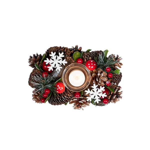 Christmas Decorated Candle Holder Setup