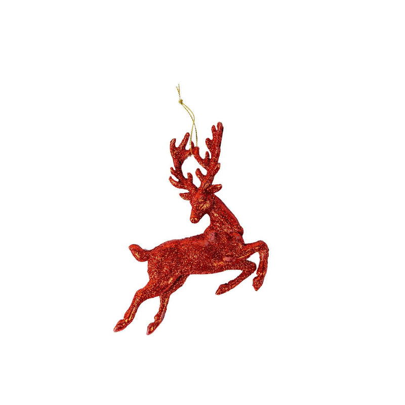 Set of 2 Flying Glitter Reindeer Ornament