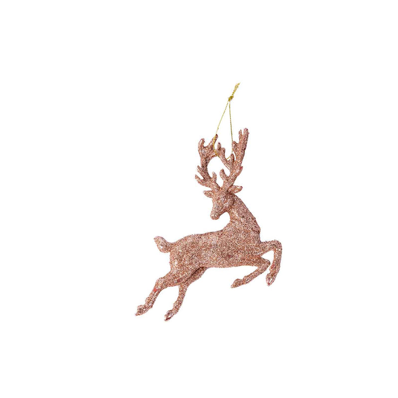 Set of 2 Flying Glitter Reindeer Ornament