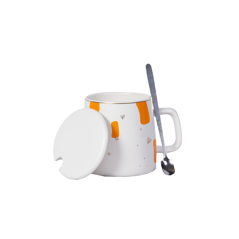 Quirky Ceramic Mug with Spoon & Lid