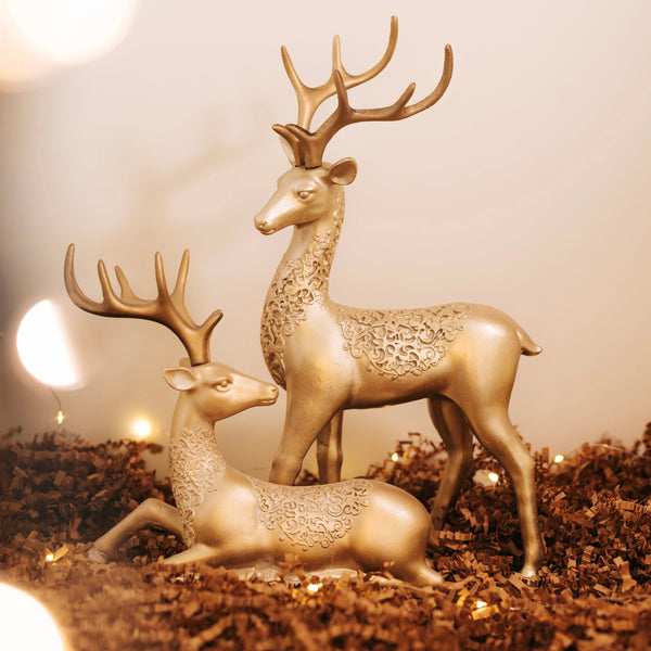 Gold Reindeers Christmas Decor Set of 2