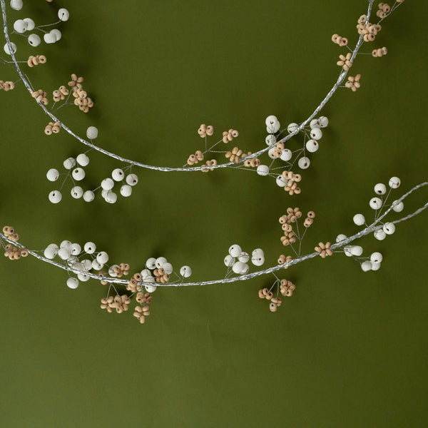 White and natural wooden Beaded Garland Set of 3