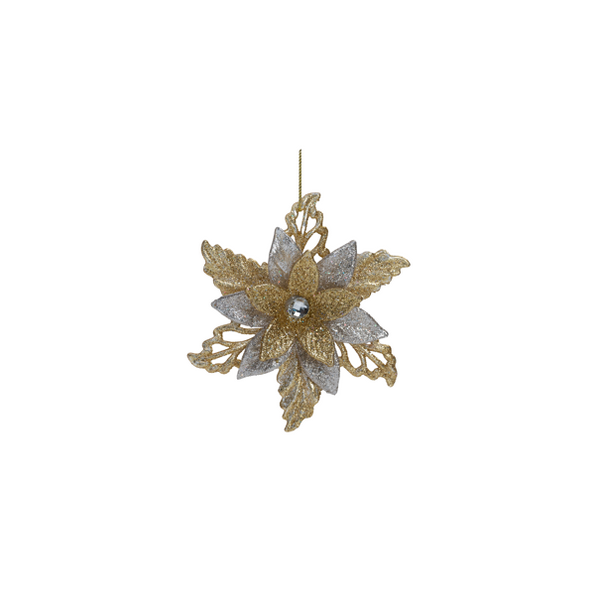 Golden Glitter Poinsettia Christmas Hanging Ornament