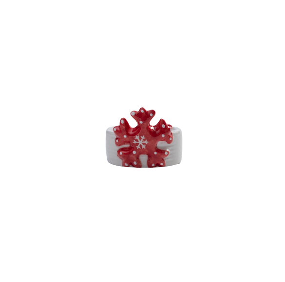 Single Cute Christmas White Candle Holder with Red Detailing