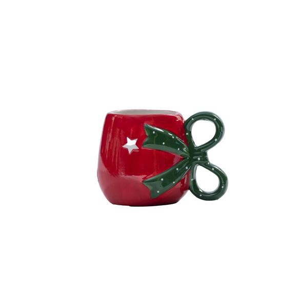 Fancy Red Christmas Mugs with a Green Handle