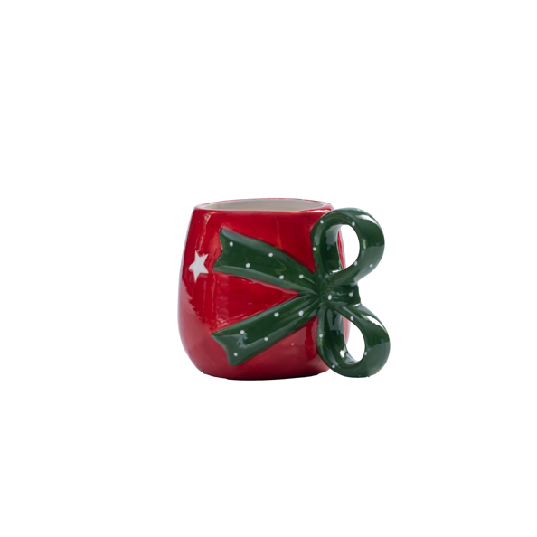 Fancy Red Christmas Mugs with a Green Handle