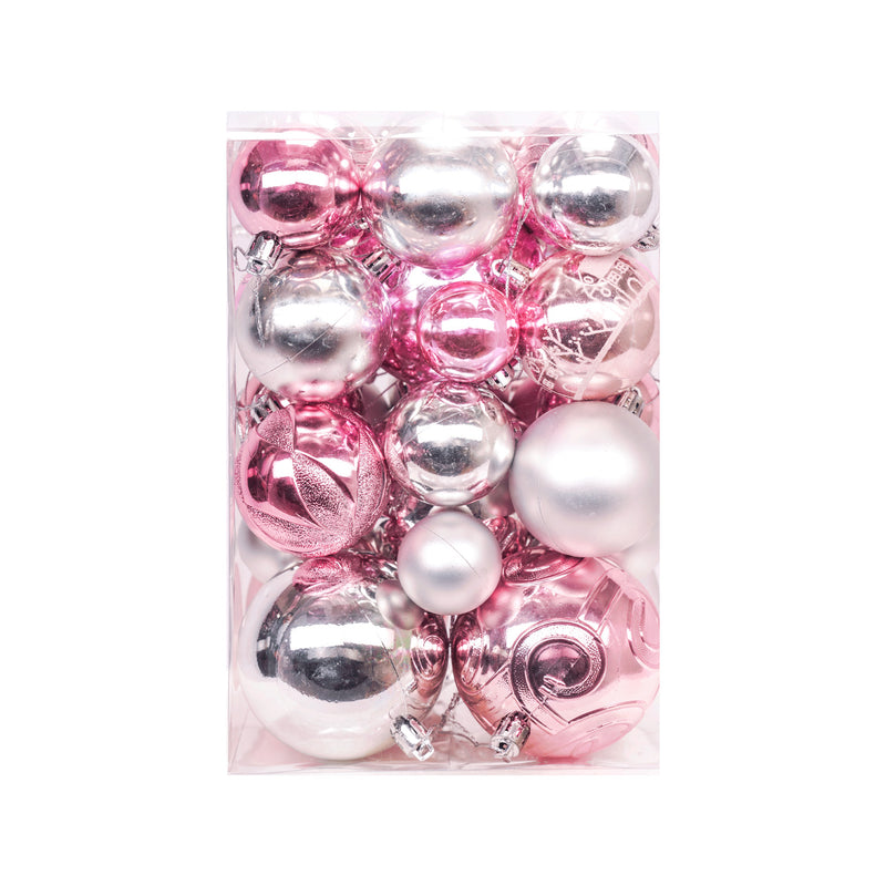 Set of 34 Pink & Silver Decorative Baubles