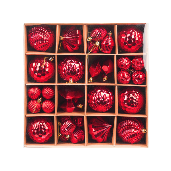 Set of 40 Mixed Red Decorative Baubles