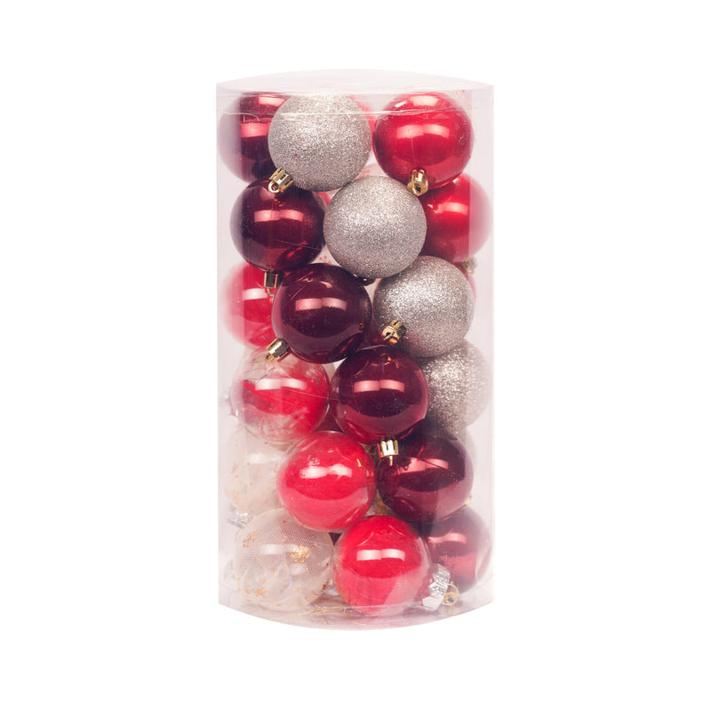 Set of 30 Decorative Christmas baubles - 6cm (Red)