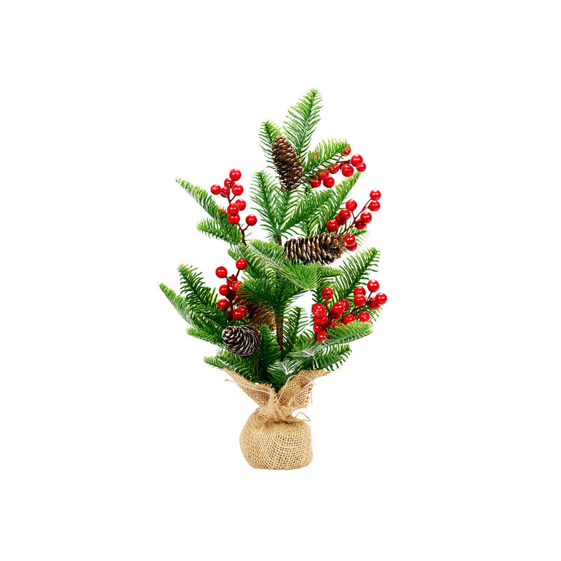 Table Top Xmas Tree with Red Berries and Pine - 16"