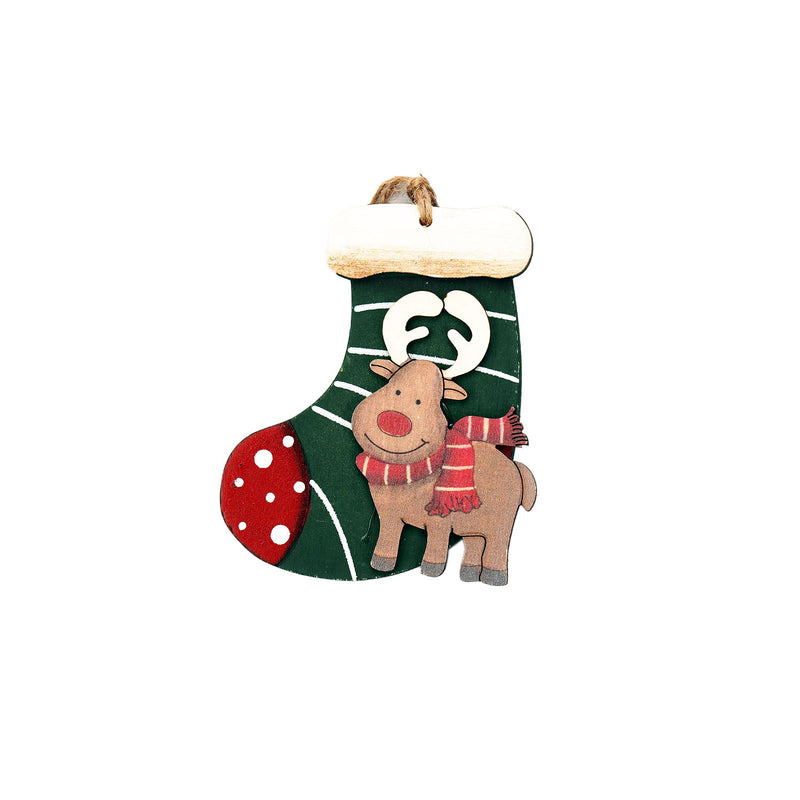 Wooden Christmas Tree Ornament (Green Stocking)