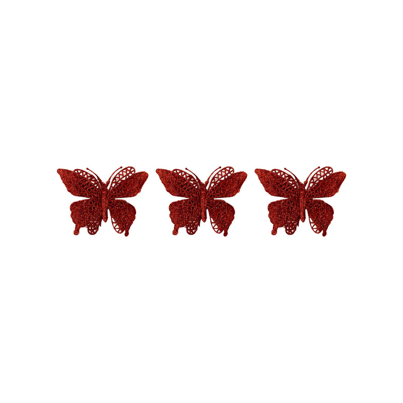 Set of 3 Glitter Butterfly Ornaments