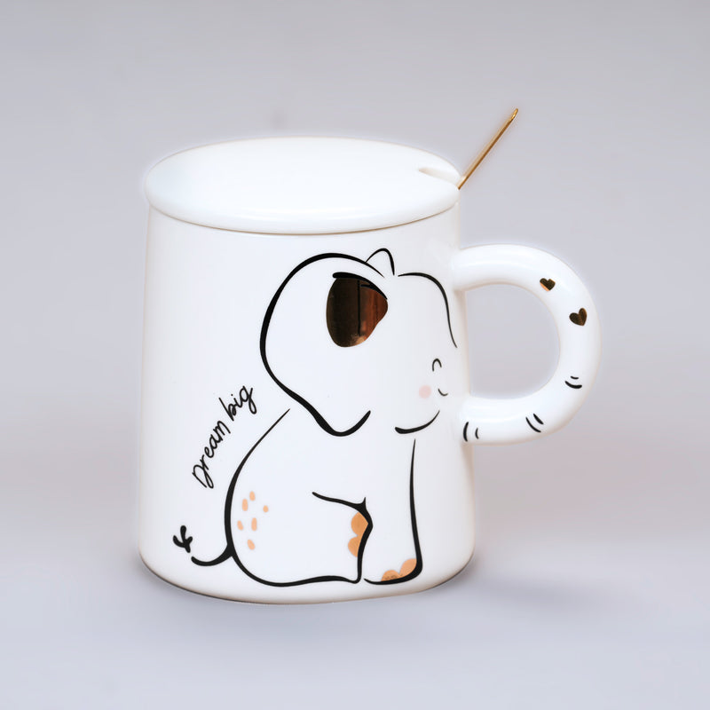 Cute Animal Ceramic Coffee Mug With Lid and Spoon