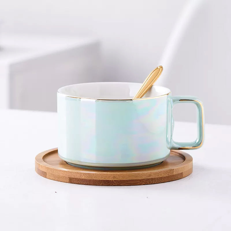 Holographic Coffee Mug with Wooden Coaster & Spoon