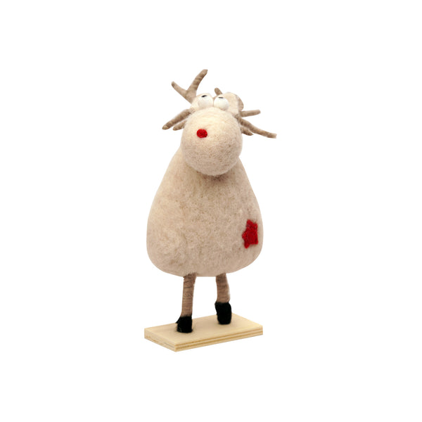 Handmade Woolen Reindeer with a Wooden Stand