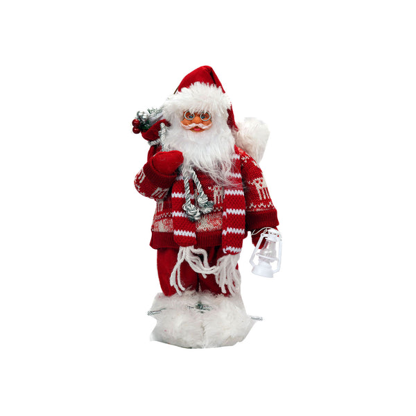 Red Sweater Santa With a Lamp - 30cm