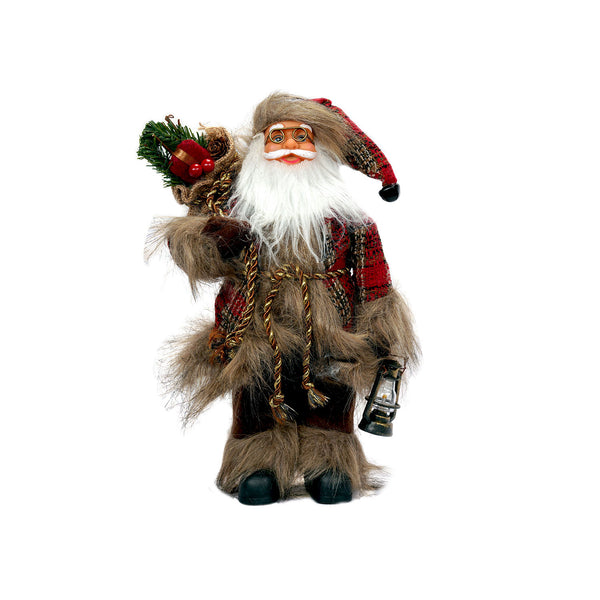 Red and Beige Santa with a Lamp - 30cm