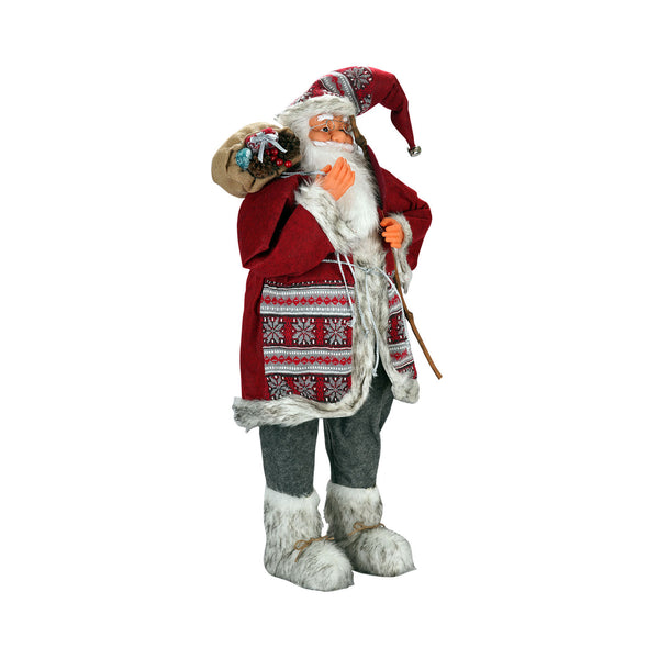 Red and Grey Sweater Santa With Gift Sack - 90cm