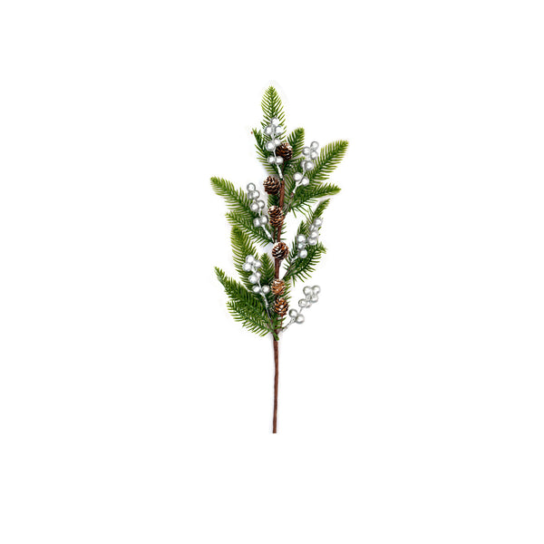 Decorative Christmas Fern Branch with Pines and Cherries
