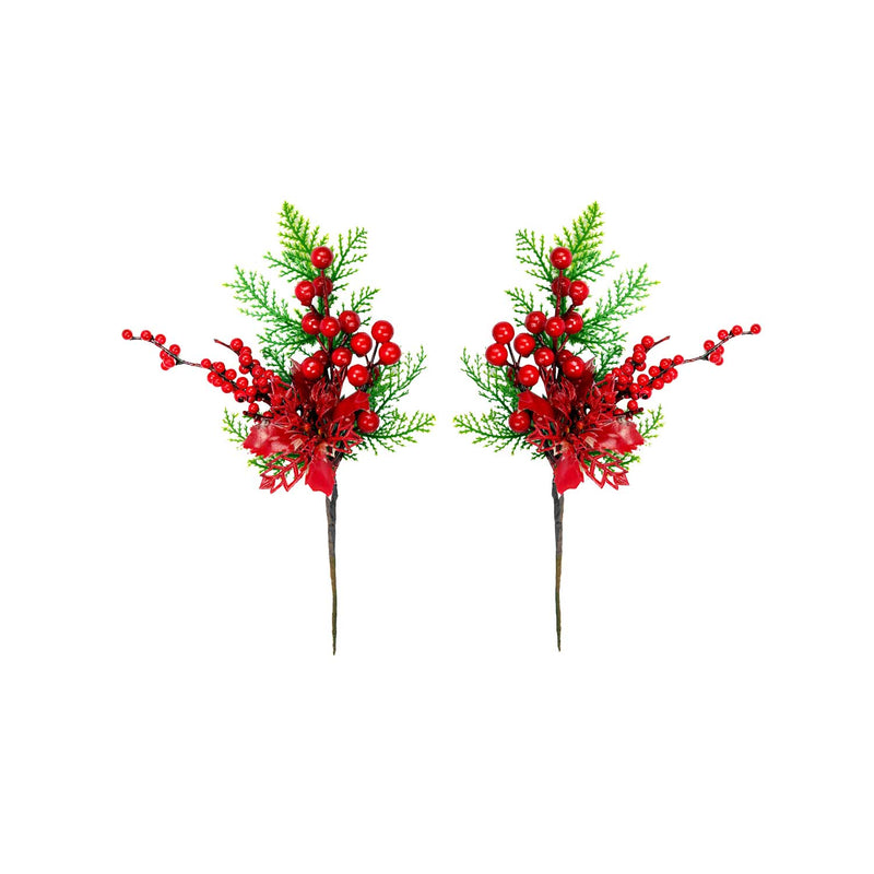 Set of 2 Decorative Christmas Ferns with Cherries