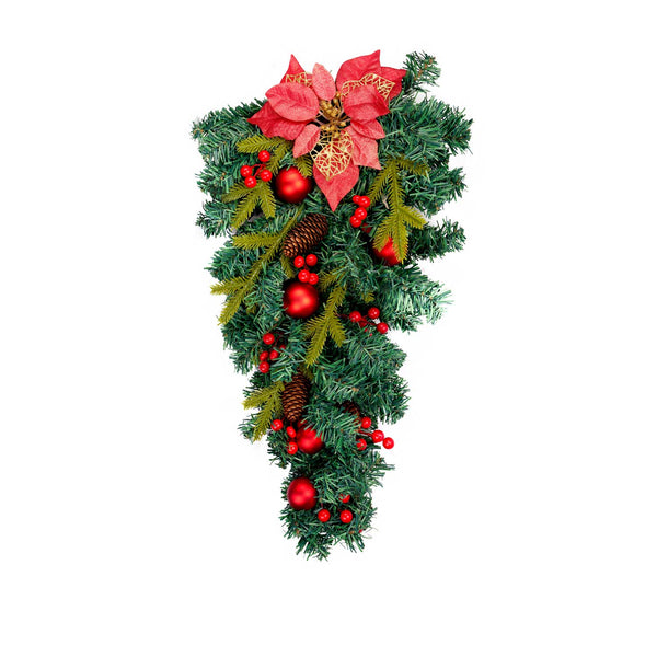 Lush Green Hanging Bouquet With Red Ornaments